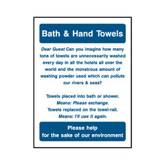 Bath & Hand Towels - Customer Notice - Portrait Sign HS016 HS PT1