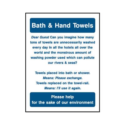 Bath & Hand Towels - Customer Notice - Portrait Sign HS016 HS PT1