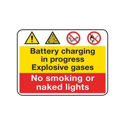 Battery Charging In Progress - Explosive Gases No Smoking Or Naked Lights Sign