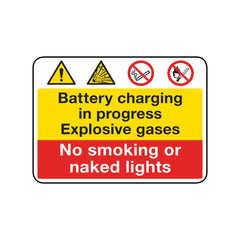 Battery Charging In Progress - Explosive Gases No Smoking Or Naked Lights Sign