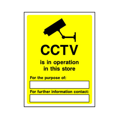 CCTV In Operation In This Store Purpose Of Further Information - Portrait Sign S004 SE PT1