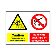 Caution - Change In Floor Level Underwater - No Diving - Landscape Sign WS058 WS LN1