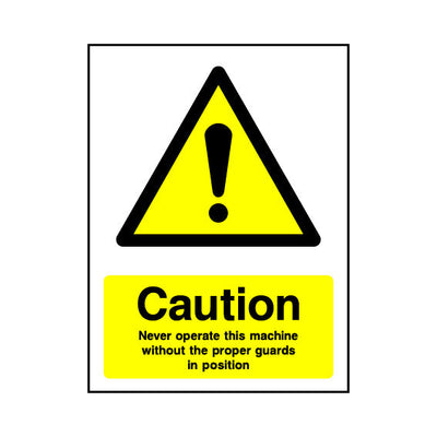 Caution - Never Operate This Machine Without Guards In Position - Portrait Sign MW033 MW PT1