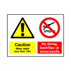 Caution - Water Depth Less Than 1.5m - No Diving - Landscape Sign WS057 WS LN1