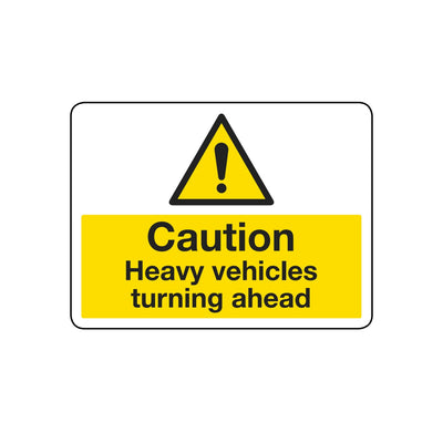 Caution Heavy Vehicles Turning Ahead Sign