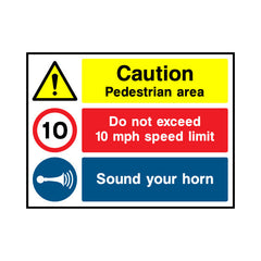 Caution Pedestrian Area - Do Not Exceed 10mph Speed Limit - Landscape Sign GS027 GS LN1
