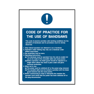 Code Of Practice For The Use Of Bandsaws Info - Portrait Sign FPH018 FPH PT1