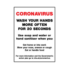 Coronavirus - Wash Your Hands More Often For 20 Seconds - Portrait Sign FPH108 FPH PT1