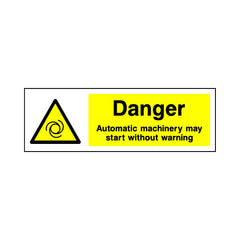 Danger - Automatic Machinery May Start Without Warning - Landscape Sign MW010 MW LN3