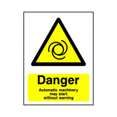 Danger - Automatic Machinery May Start Without Warning - Portrait Sign MW029 MW PT1