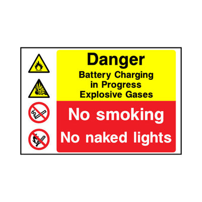 Danger - Battery Charging In Progress - Explosive Gases - No Smoking - No Naked Lights - Landscape Sign MTP032 MTP LN1