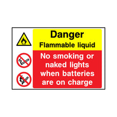 Danger - Flammable Liquid - No Smoking Or Naked Lights When Batteries Are On Charge - Landscape Sign MTP030 MTP LN1