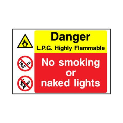 Danger - L.P.G. Highly Flammable - No Smoking Or Naked Lights - Landscape Sign MTP029 MTP LN1