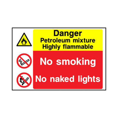 Danger - Petroleum Mixture - Highly Flammable - No Smoking - No Naked Lights - Landscape Sign MTP034 MTP LN1