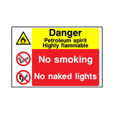 Danger - Petroleum Spirit - Highly Flammable - No Smoking - No Naked Lights - Landscape Sign MTP026 MTP LN1