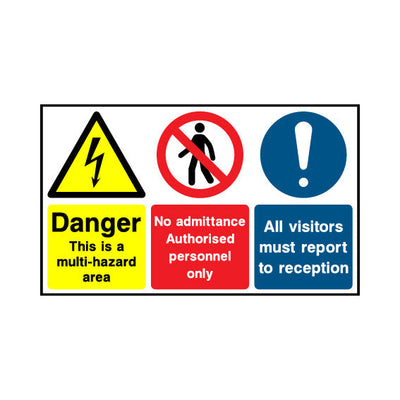 Danger - This Is A Multi-hazard Area - No Admittance - All Visitors Report To Reception - Landscape Sign MTP047 MTP LN2