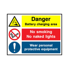 Danger Battery Charging Area - No Smoking - Landscape Sign GS025 GS LN1