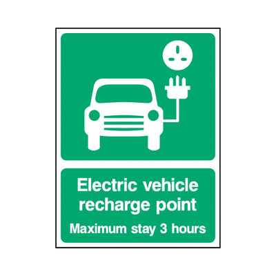 Electric Vehicle Recharge Point - Maximum Stay 3 Hours - Portrait Sign P053 PA PT1