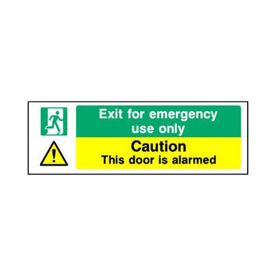 Exit For Emergency Use Only - Caution - This Door Is Alarmed - Landscape Sign S018 SE LN3