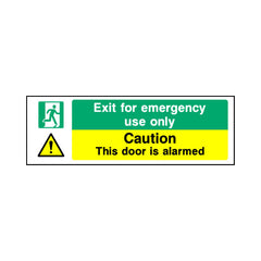 Exit For Emergency Use Only - Caution - This Door Is Alarmed - Landscape Sign S018 SE LN3