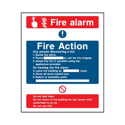 Fire Alarm & Fire Action - Portrait Sign FA004 FA PT1