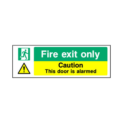 Fire Exit Only - Caution - This Door Is Alarmed - Landscape Sign S017 SE LN3