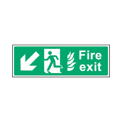 Fire Exit V2 Diagonal Arrow Left (down) - Landscape Sign EE021 EE LN3