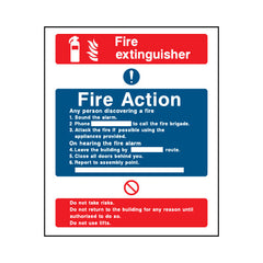 Fire Extinguisher & Fire Action - Portrait Sign FA007 FA PT1