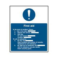 First Aid Notice - In The Event Of Accident Or Illness - Portrait Sign  FAD041 FAD PT1