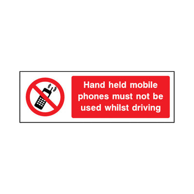 Hand Held Mobile Phones Must Not Be Used Whilst Driving - Landscape Sign GP012 GP LN3