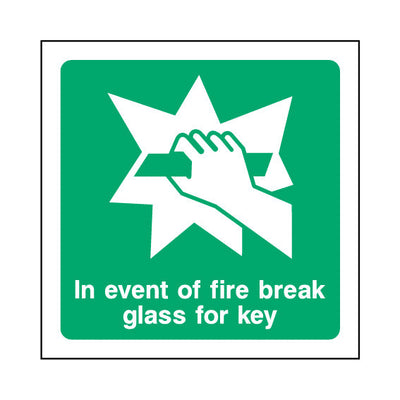 In Event Of Fire Break Glass For Key - Square Sign EE063 EE SQ1