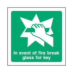 In Event Of Fire Break Glass For Key - Square Sign EE063 EE SQ1
