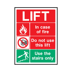 Lift - In Case Of Fire - Do Not Use Lift - Use Stairs (Down Left) - Portrait Sign LS025 LS PT1