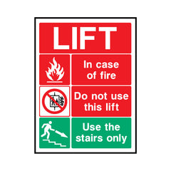 Lift - In Case Of Fire - Do Not Use Lift - Use Stairs (Down Right) - Portrait Sign LS024 LS PT1