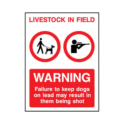 Livestock In Field - Warning - Keep Dogs On Lead - Portrait Sign - PT1 CA073 CA