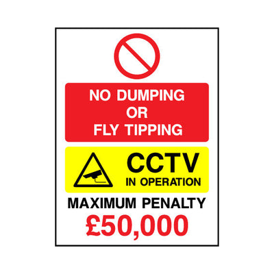 No Dumping Or Fly Tipping - Max Penalty £50,000 - Portrait Sign GP136 GP PT1