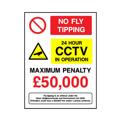 No Fly Tipping - Max Penalty £50,000 - Offence Under Environment Act - Portrait Sign GP138 GP PT1