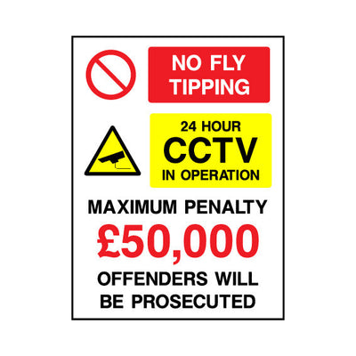 No Fly Tipping - Max Penalty £50,000 - Offenders Will Be Prosecuted - Portrait Sign GP137 GP PT1