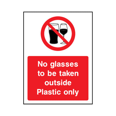 No Glasses To Be Taken Outside - Plastic Only - Portrait Sign GP128 GP PT1