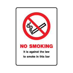 No Smoking - It Is Against The Law To Smoke In This Bar - Portrait Sign SP077 SP PT1