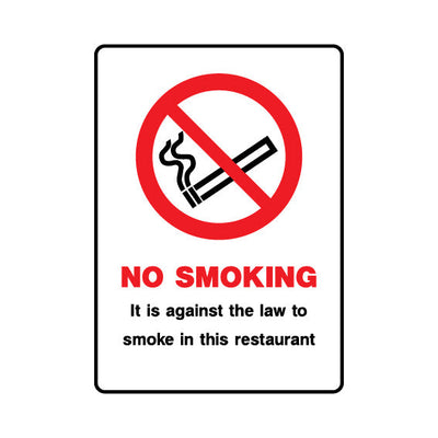 No Smoking - It Is Against The Law To Smoke In This Restaurant - Portrait Sign SP078 SP PT1
