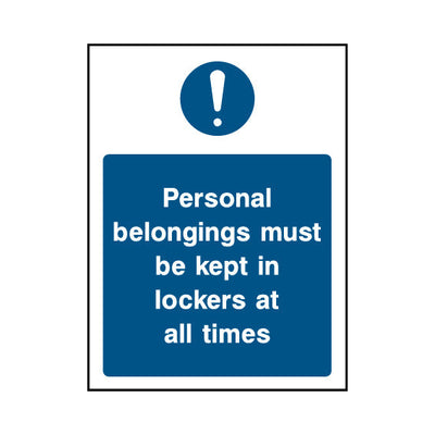 Personal Belongings Must Be Kept In Lockers At All Times - Portrait Sign FPH008 FPH PT1