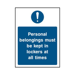Personal Belongings Must Be Kept In Lockers At All Times - Portrait Sign FPH008 FPH PT1
