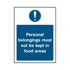 Personal Belongings Must Not Be Kept In Food Areas - Portrait Sign FPH009 FPH PT1