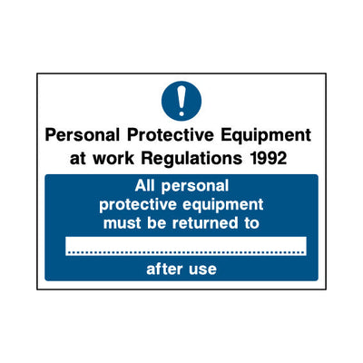 Personal Protective Equipment At Work Regs 92 - All PPE Must Be Returned To... - Landscape Sign PC018 PC LN1