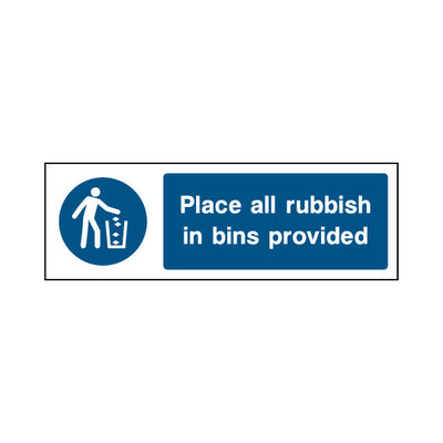 Place All Rubbish In Bins Provided - Landscape Sign MG003 MG LN3