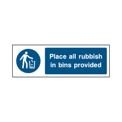 Place All Rubbish In Bins Provided - Landscape Sign MG003 MG LN3