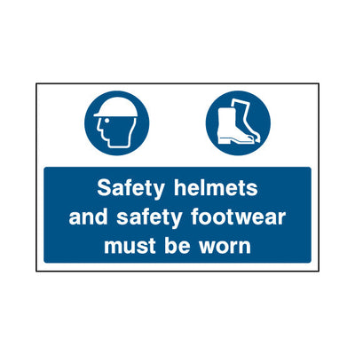 Safety Helmets And Safety Footwear Must Be Worn - Landscape Sign - LN1 CN001 CN