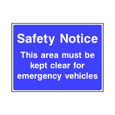 Safety Notice - This Area Must Be Kept Clear For Emergency Vehicles - Landscape Sign ST006 ST LN1