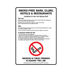 Smoke-free Bars, Clubs, Hotels & Restaurants - Guidelines For Bar And Waiting Staff - Portrait Sign SP083 SP PT1